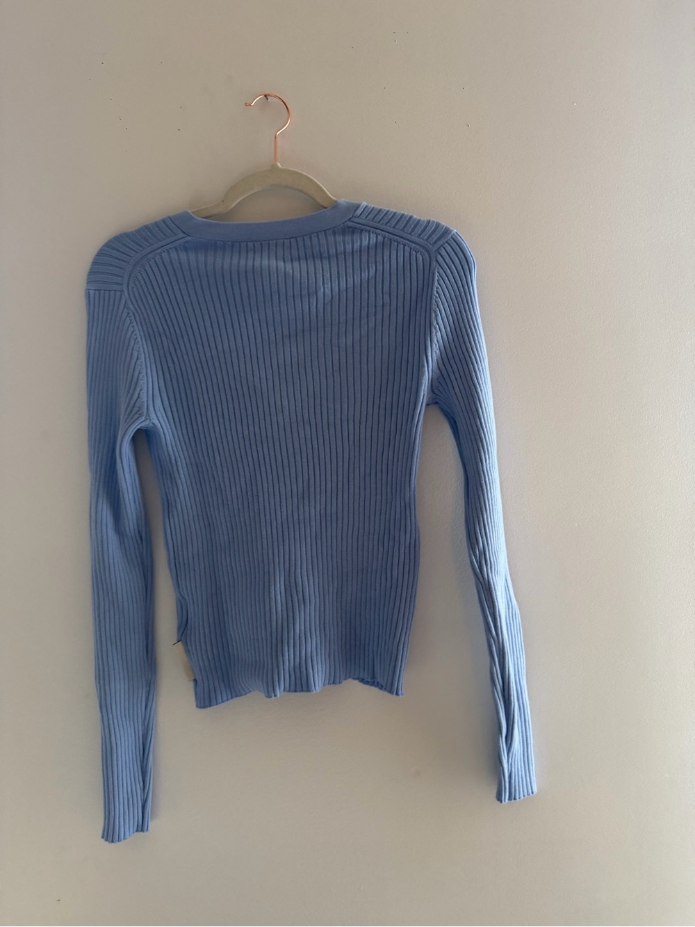 Calvin Klein Blue Ribbed V-Neck Button Cardigan - Picture 2 of 3